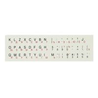 Наклейка шрифт для клавиатуры D2 Tech SF-02RB, русский и английский, красные и черные буквы (белый)