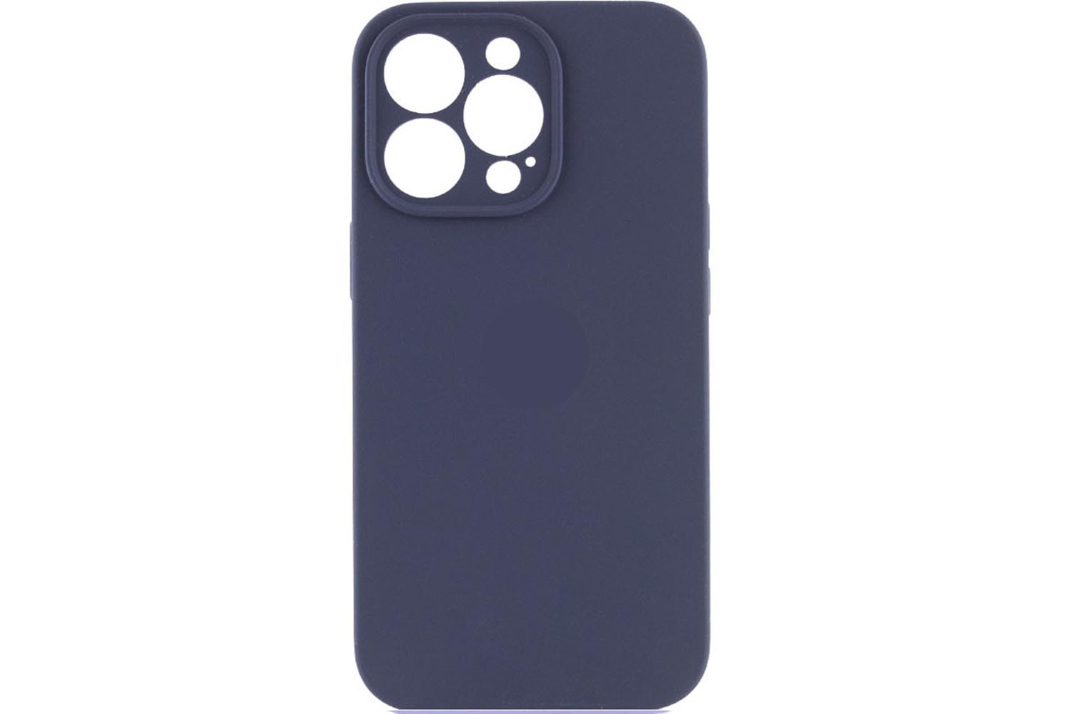 Чехол силиконовый с защитой камеры для Apple iPhone 14 Pro (темно - синий)