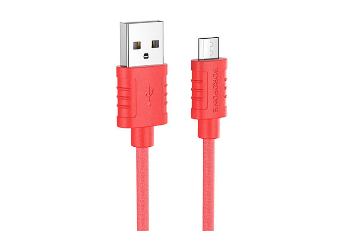 Кабель USB - MicroUSB BOROFONE BX52 Airy, 1.0м, круглый, 2.4A, силикон, (красный)