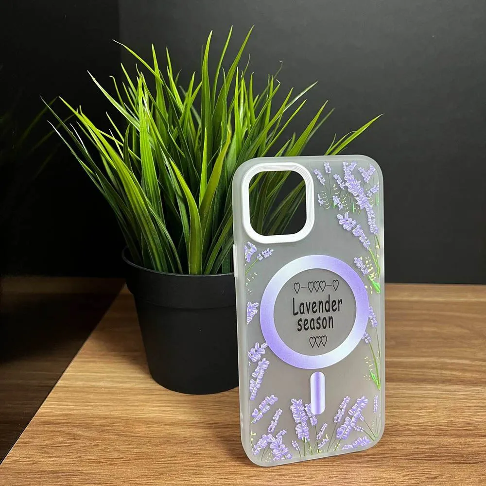 Чехол TPU матовый с принтом цветы Lavander с MagSafe Apple iPhone 13 Pro (белый)