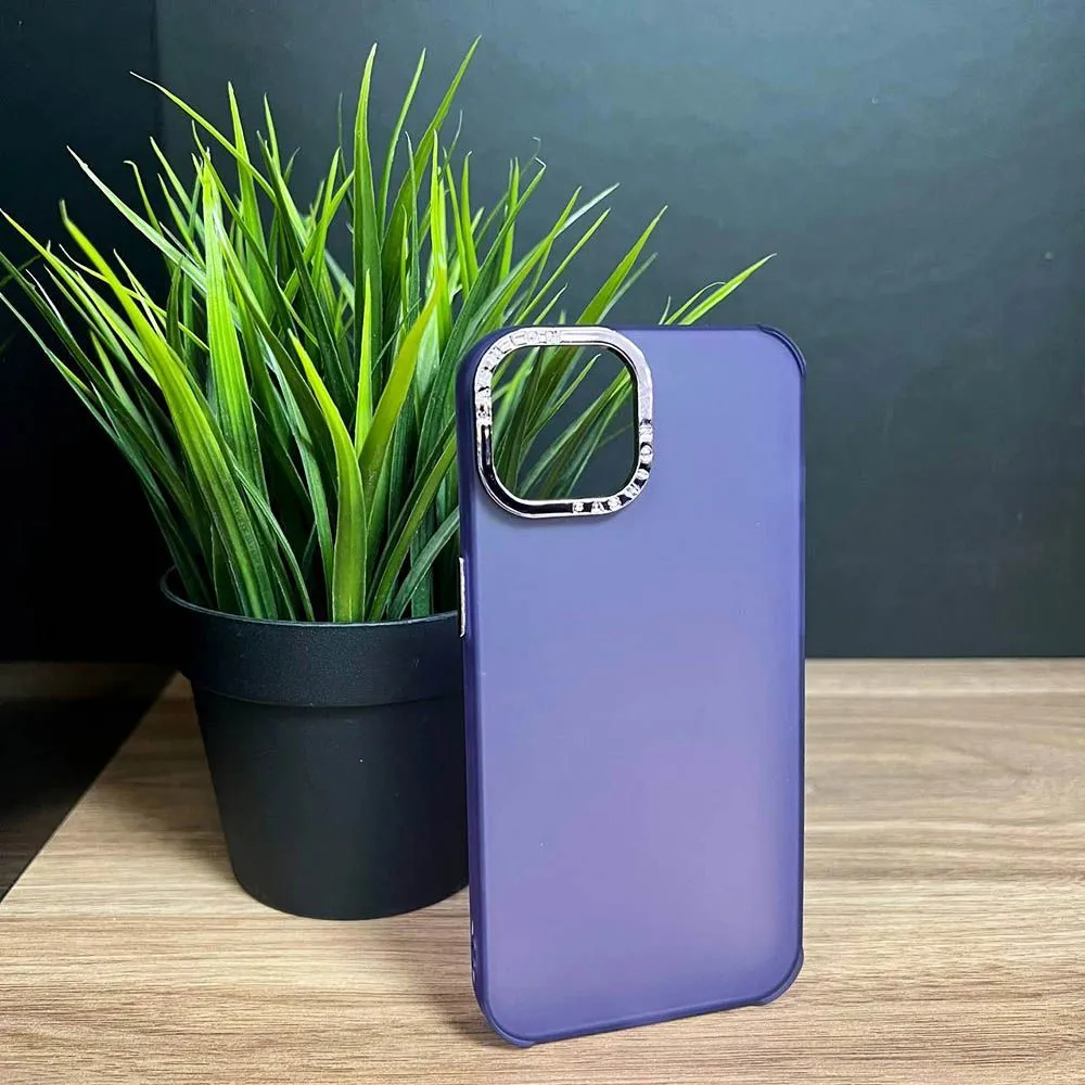 Чехол TPU матовый с металлической окантовкой камеры для Apple iPhone 12, 12 Pro (фиолетовый)