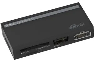 Мультиадаптер RITMIX Type-C HUB CR-4630, USB type C ? USB2.0, MicroUSB, SD, MicroSD?2, HDMI