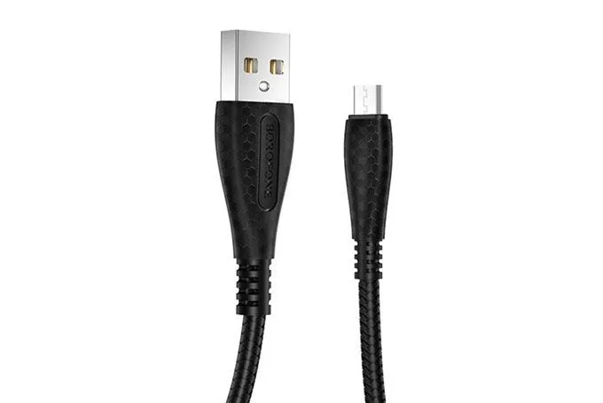 Кабель USB - MicroUSB BOROFONE BX38 круглый 2.4A силикон, 1м (черный)