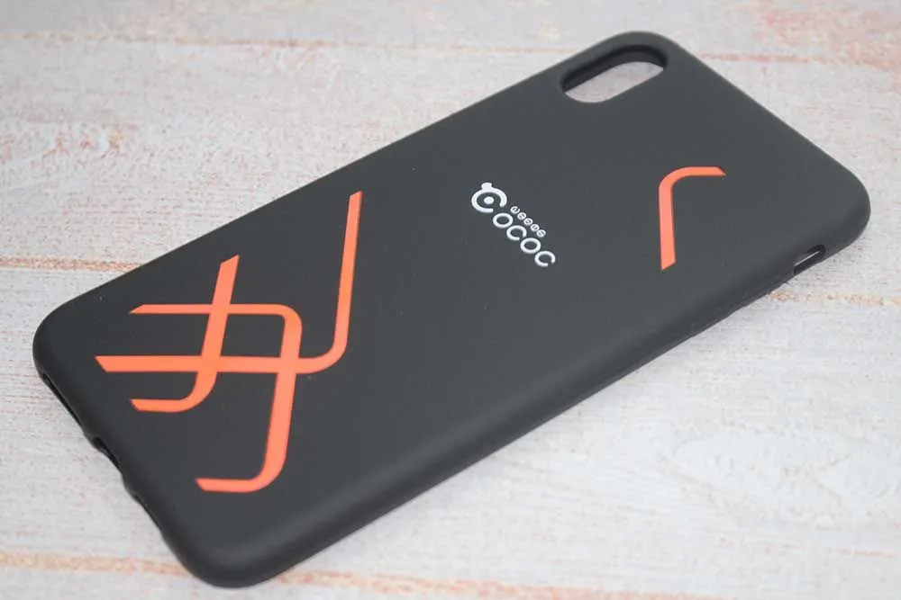 Чехол силиконовый кейс с принтом Геометрия 1.2mm для Apple iPhone Xs Max (черно-оранжевый)