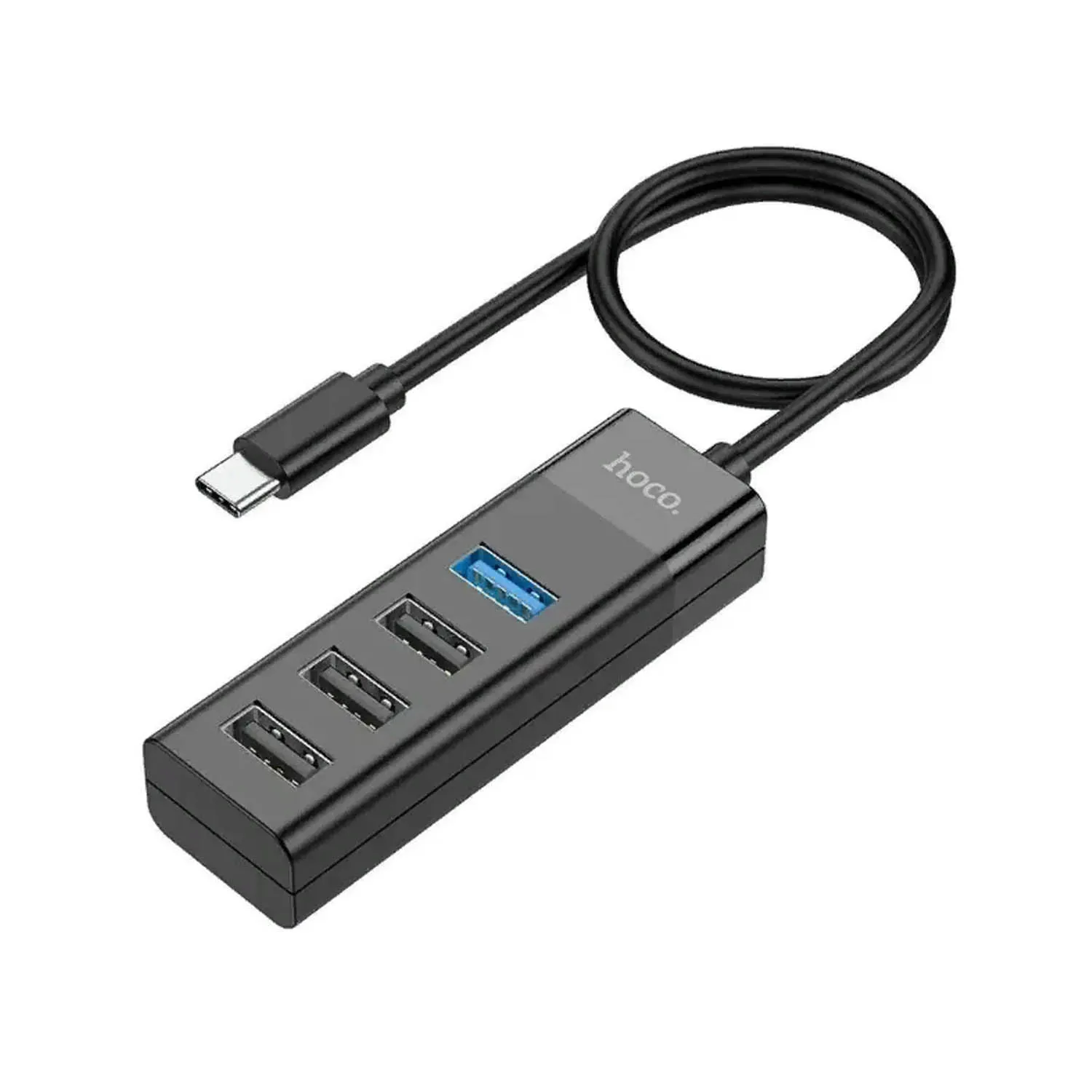 USB-концентратор HOCO HB25 Easy, 3 USB 2.0, 1 USB 3.0, кабель Type-C (черный)