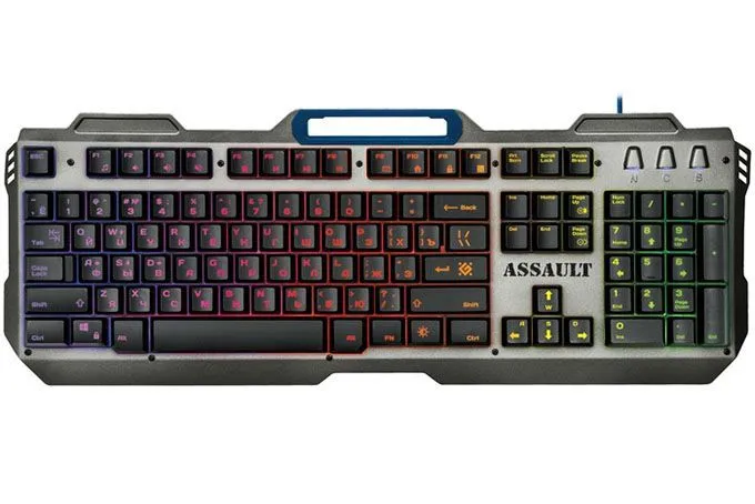 Проводная клавиатура игровая Defender, Assault, GK-350L, оптическая, радужная подсветка, USB (серый)