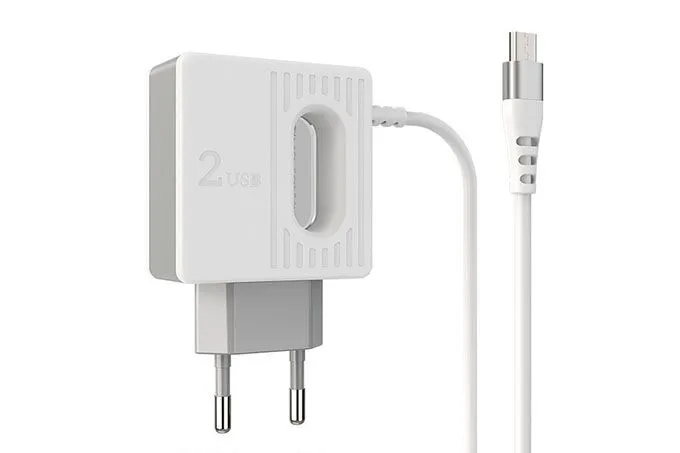 Устройство зарядное сетевое микро USB, 2 USB Borofone, BA34A, 2400mAh, пластик, кабель 1.0м, цвет: б