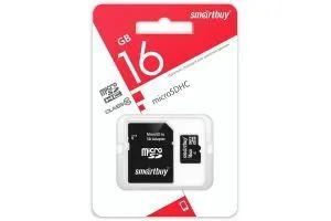Карта памяти MicroSD 16GB SmartBuy Class 10 с адаптером