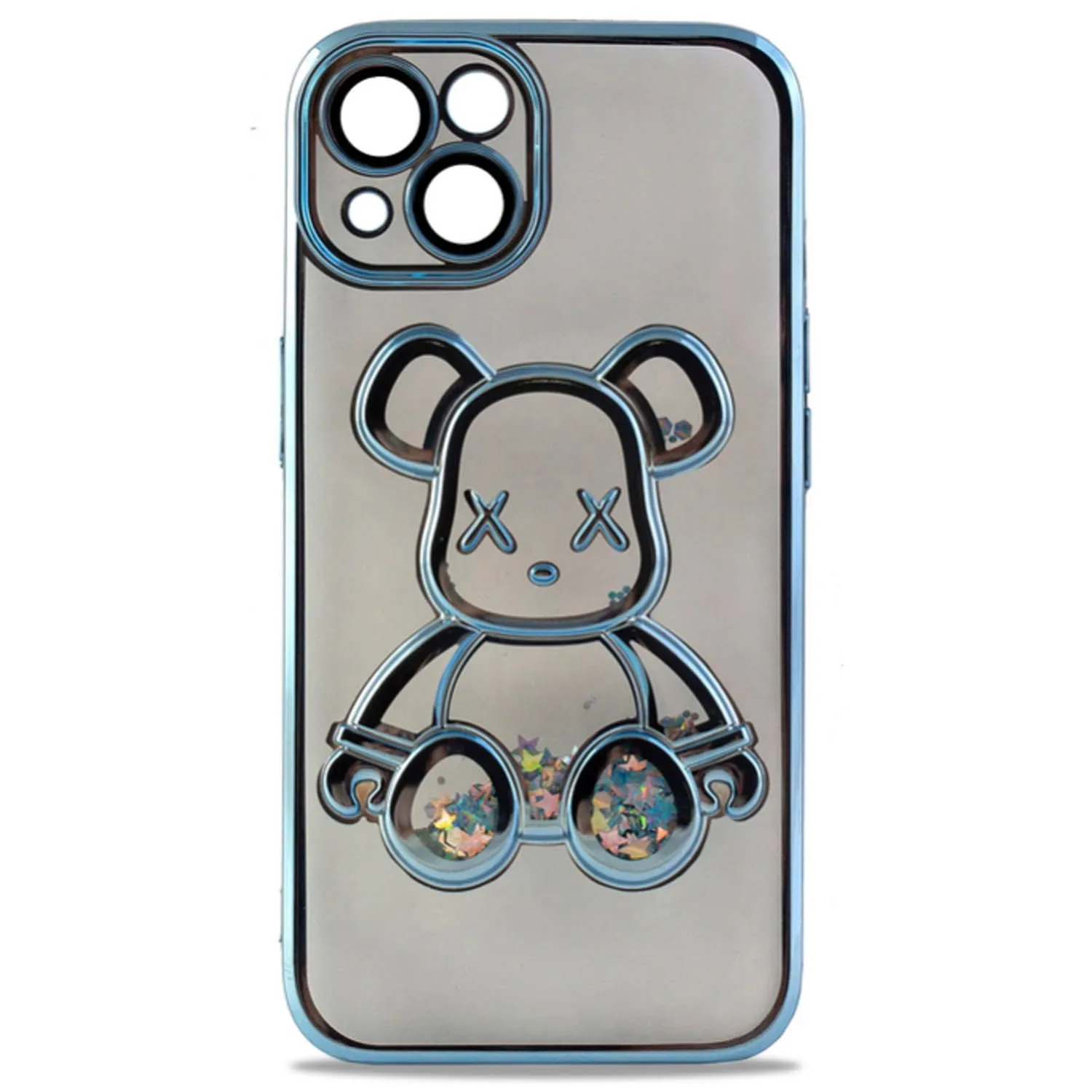Чехол силиконовый с защитой камеры с принтом Bearbrick для Apple iPhone 13, iPhone 14 (голубой)