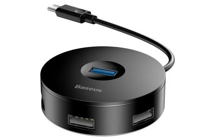 Хаб Usb Hub Baseus round box Type-C 4 гнезда, USB 3.0 3xUSB 2.0 (чёрный)