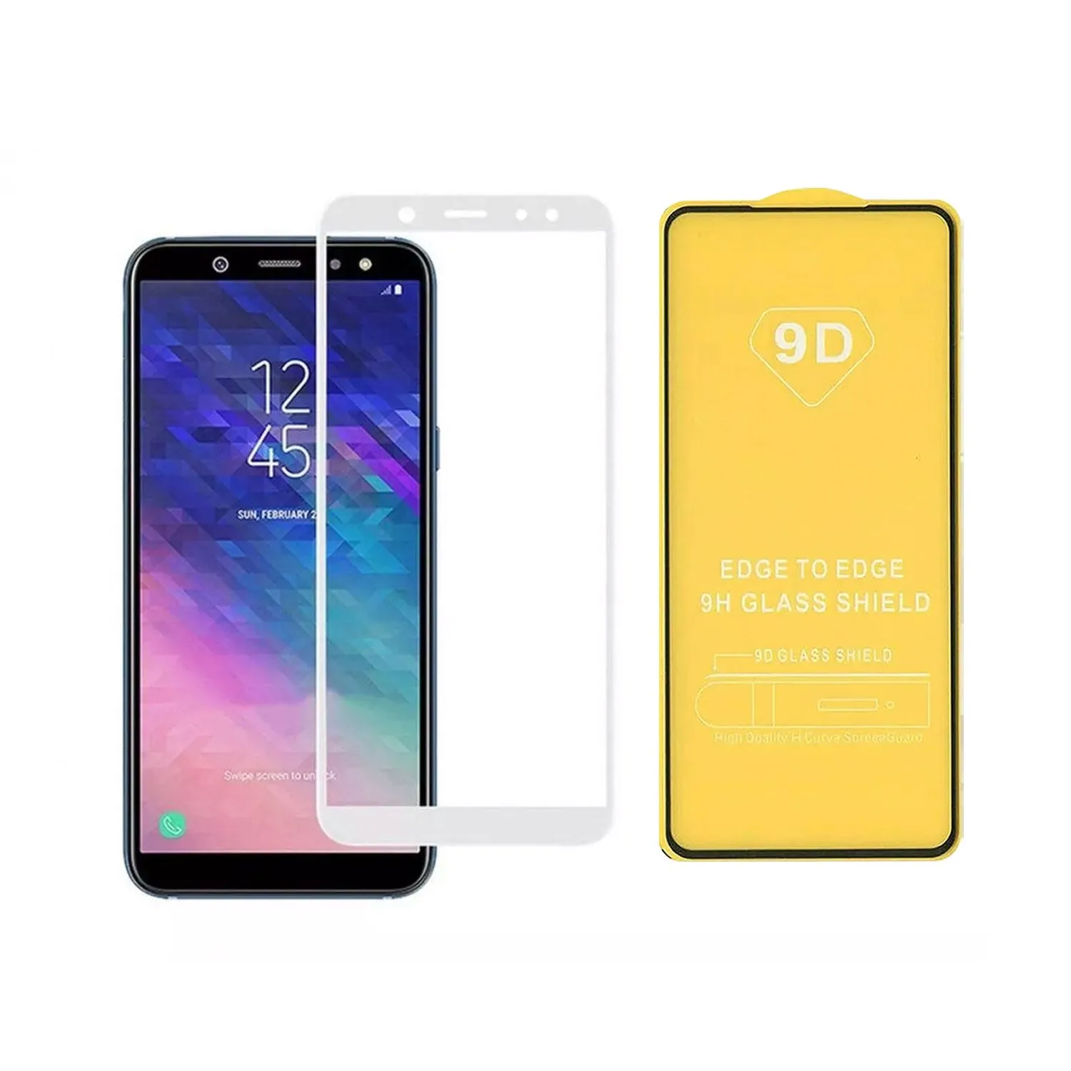 Противоударное стекло LEIWEI для дисплея Samsung Galaxy A6 Plus 2018 SM-A605 9D тех.упаковка (белый)