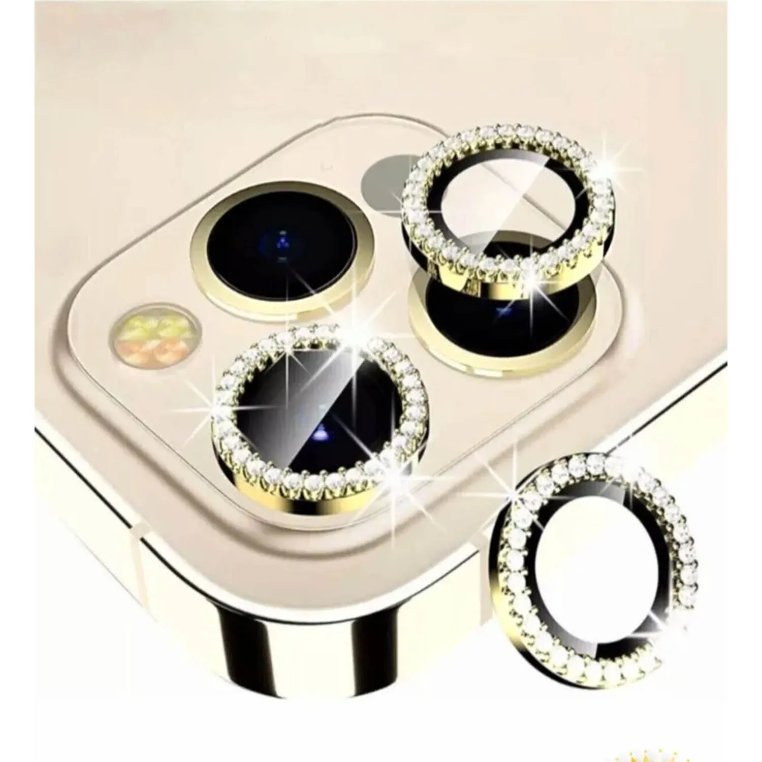 Защитные линзы со стразами для камеры Apple iPhone 14 Pro, 14 Pro Max (золото)