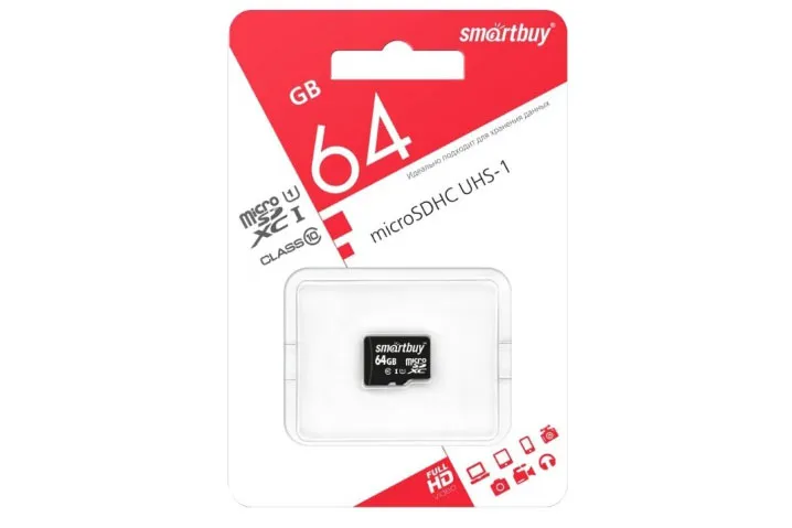 Карта памяти MicroSD 64GB SmartBuy Сlass 10 UHS-I без адаптера