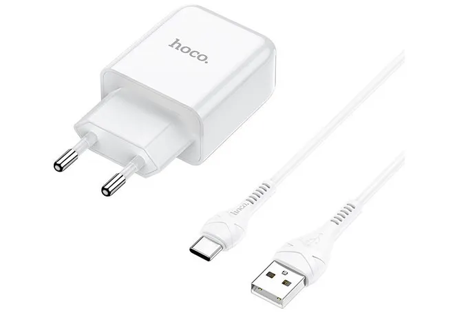 Сетевое зарядное устройство HOCO N2 Vigour, 1 USB, 2100mA с кабелем Type-C (белый)