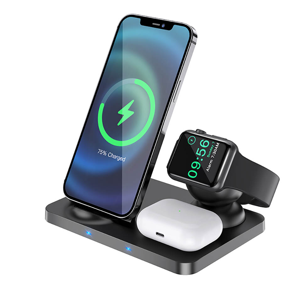 Беспроводное зарядное устройство HOCO CW33 Ultra-Charge 3в1 (черный)