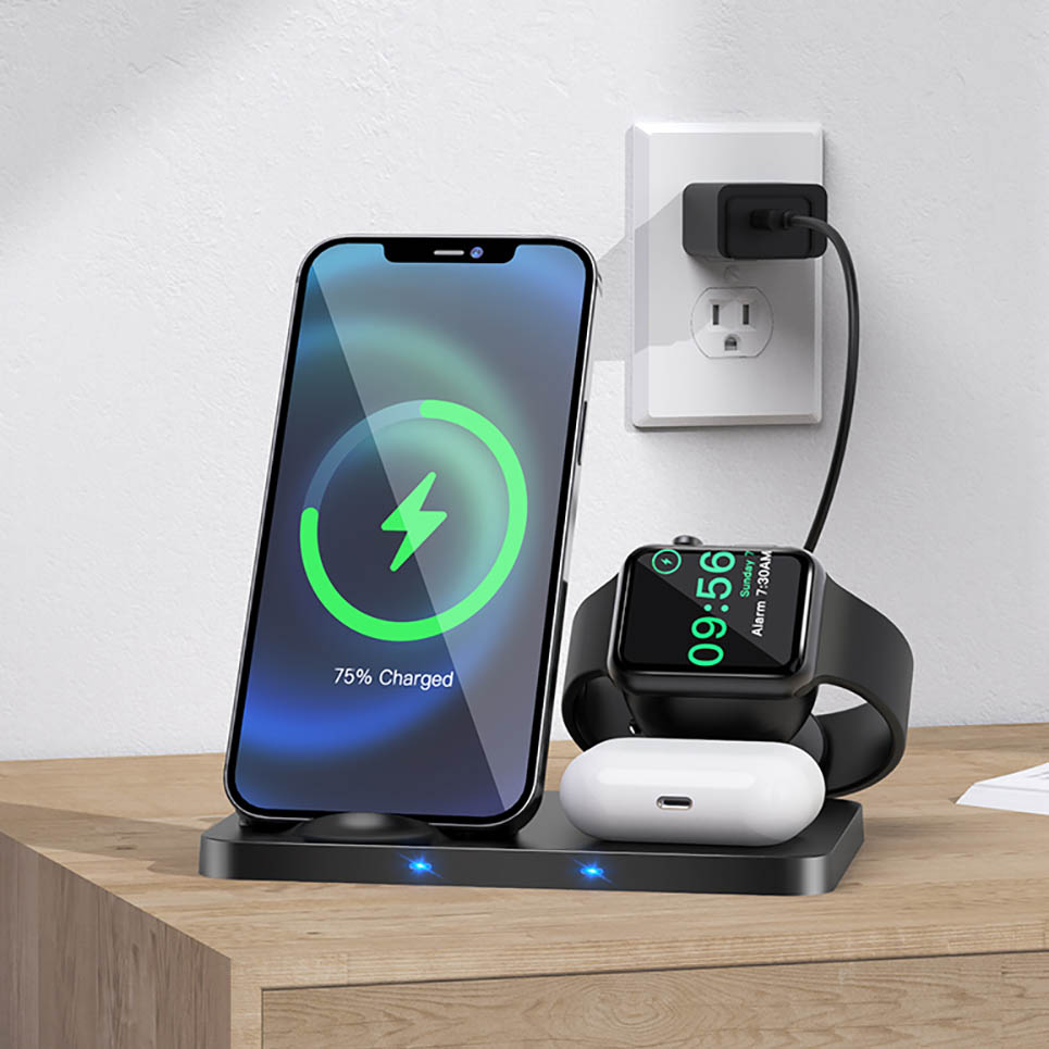 Беспроводное зарядное устройство HOCO CW33 Ultra-Charge 3в1 (черный)