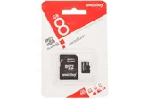 Карта памяти MicroSD 8GB SmartBuy Class 10 +SD адаптер COMPACT