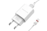 Сетевое зарядное устройство Borofone BA20A Sharp с кабелем Lightning (белый)