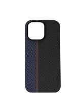 Чехол пластиковый карбон LUXO Life с MagSafe Apple iPhone 15 Pro (синий, черный, красная полоса)