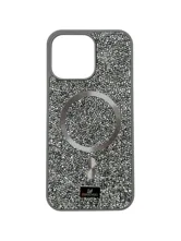 Чехол с MagSafe Apple iPhone 16 Pro Max со стразами Swarovski + картхолдер (серебро)