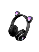 Наушники беспроводные Bluetooth STM-28 JBH с ушками и микрофоном, светящиеся (чёрные) 