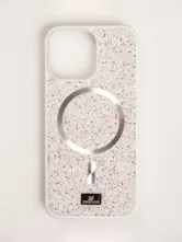 Чехол с MagSafe Apple iPhone 15 со стразами Swarovski + картхолдер  (белый)