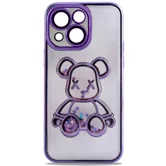 Чехол силиконовый с защитой камеры с принтом Bearbrick для Apple iPhone 13, iPhone 14 (фиолетовый)