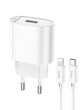 Сетевое зарядное устройство Hoco C109A, быстрая зарядка 20W Type-C - Lightning (белый)