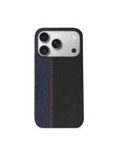 Чехол пластиковый карбон LUXO Life с MagSafe Apple iPhone 17 Pro Max (синий, черный, красная полоса)