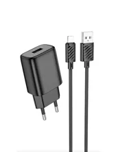 Сетевое зарядное устройство HOCO C134A, кабель USB- Lightning 2400mAh (черный)
