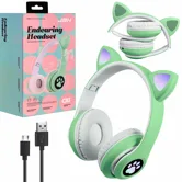 Наушники беспроводные Bluetooth STM-28 JBH с ушками и микрофоном, светящиеся (зеленый)