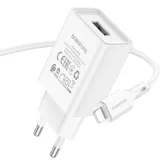 Сетевое зарядное устройство BOROFONE BA68A Glacier 1xUSB, 2.1А + кабель Lightning 1м (белый)