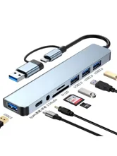 Переходник USB Hub адаптер 8в1 (Type-C+USB, 8-в-1, SD/TF, 3.5мм)