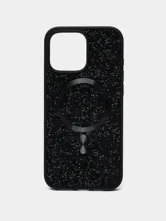 Чехол с MagSafe Apple iPhone 16 Pro Max со стразами Swarovski + картхолдер (черный)