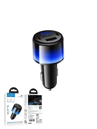 Автомобильное зарядное устройство 24W HOCO Z69 Vivido, 2 USB-C + 2 USB-A, RGB-подсветка