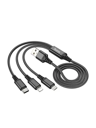 Кабель USB HOCO X76 3 в 1 USB - Type-C, Lightning, MicroUSB (черный)