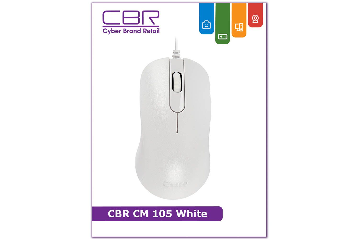 Мышь проводная CBR CM 105 White, оптическая, USB, 1200 dpi, 3 кн., кабель 1,8 м, (белый)