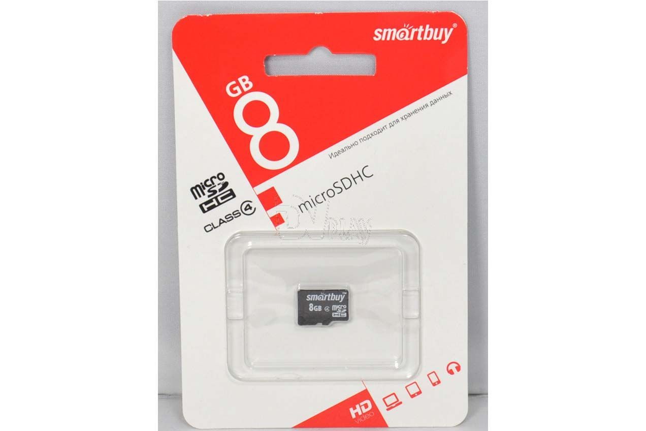 Карта памяти MicroSD 8GB SmartBuy Class 4 без адаптера