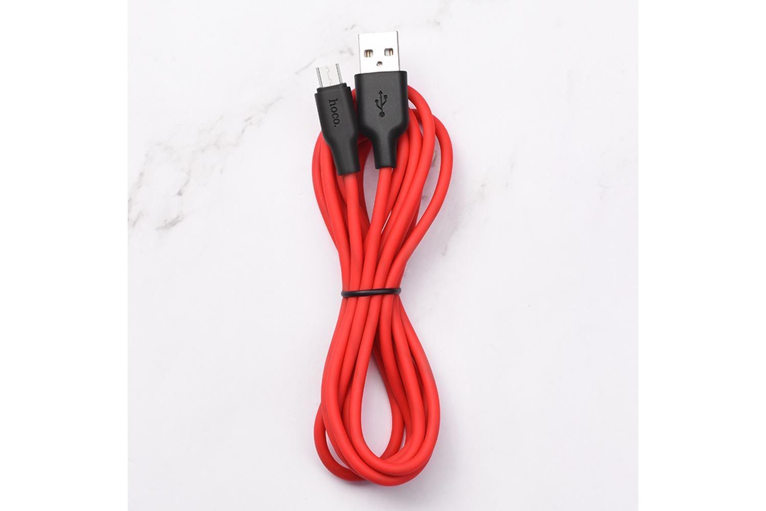 Кабель USB - MicroUSB HOCO X21 Plus, 1 м (черный-красный)