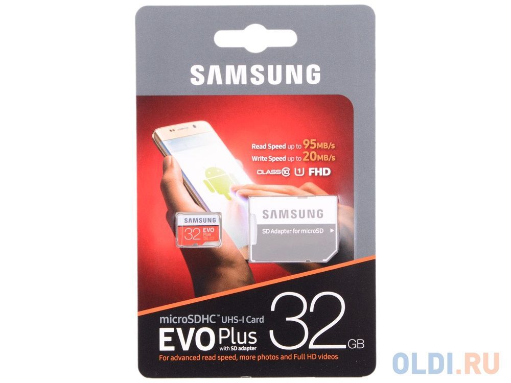 Карта памяти MicroSD 32GB Samsung Class 10 Evo Plus UHS-I U1 (R/W 95/20 MB/s) с адаптером