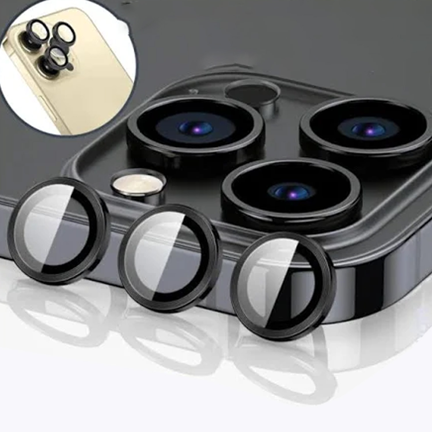 Защитные линзы для камеры Remax GL89 Apple iPhone 15 Pro, 15 Pro Max (черный)