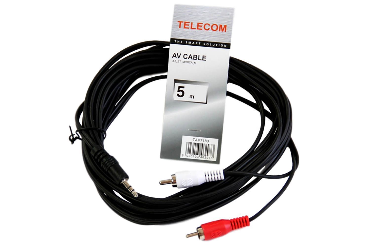 Кабель соединительный TELECOM 3.5 Jack (M) / 2xRCA (M), стерео, аудио, 5 м.