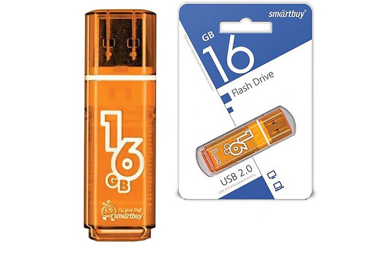 Флеш-накопитель USB 16GB SmartBuy Glossy (оранжевый)