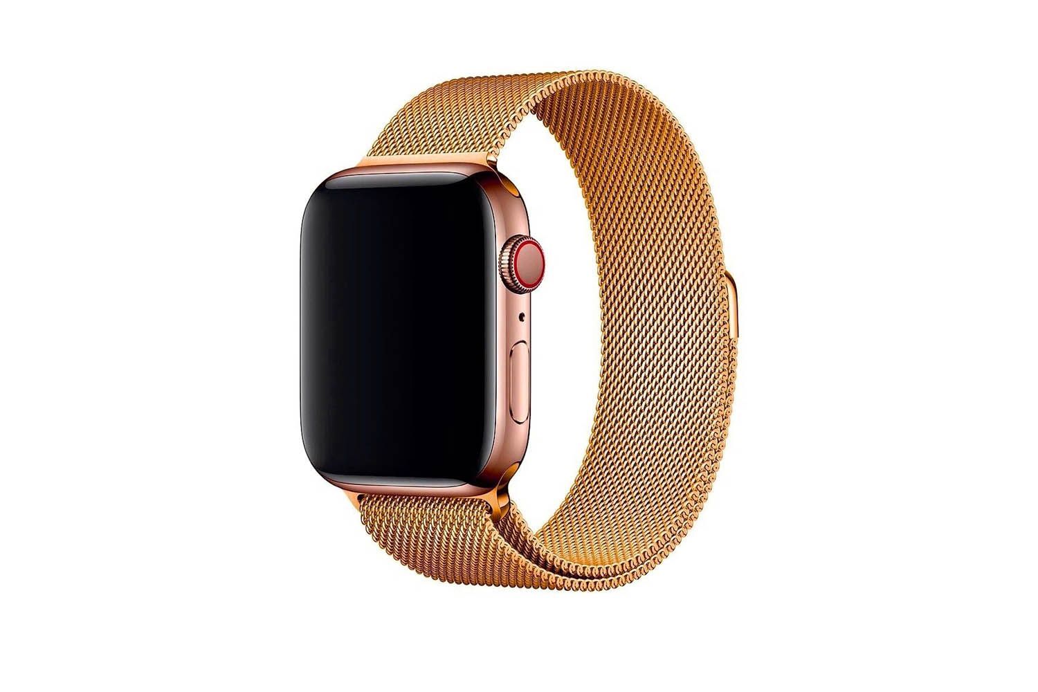 Ремешок металлический магнитный миланская петля Apple Watch 42mm, 44mm, 45mm (золото)