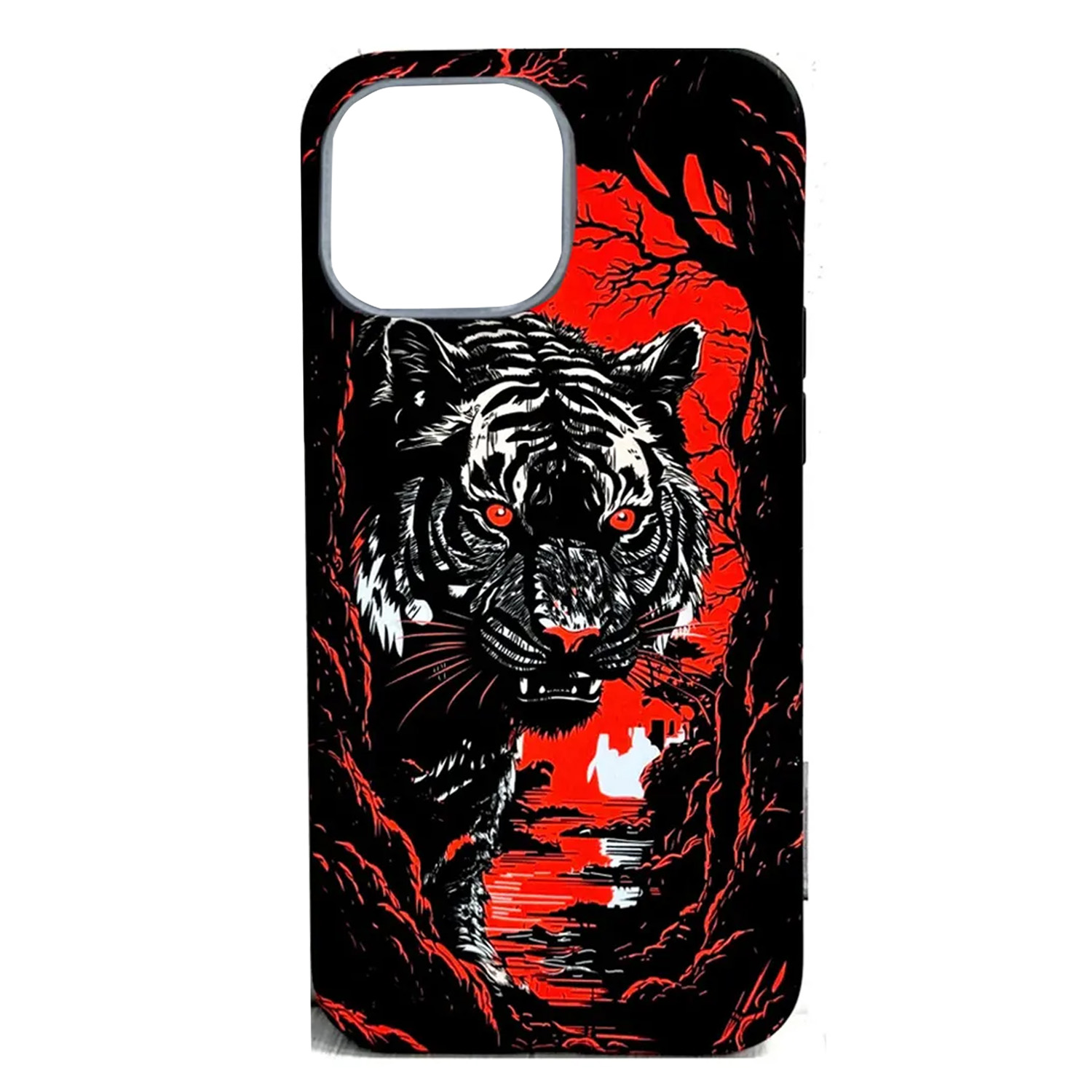 Чехол пластиковый с MagSafe с принтом тигр Apple iPhone 14 Pro (черный, красный)