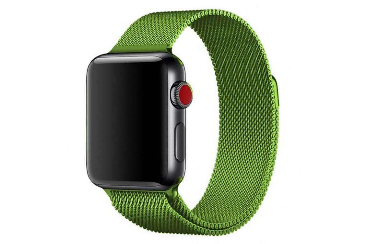 Ремешок металлический магнитный миланская петля Apple Watch 42mm, 44mm, 45mm (зеленый)