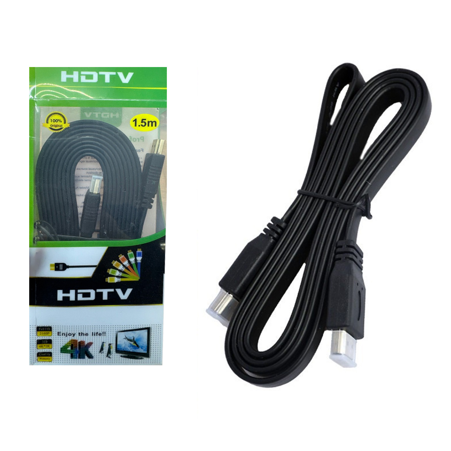 Кабель HDMI-HDMI плоский 1.4v, 1.5м, поддержка 4K,144Гц для ПК, монитора, ТВ