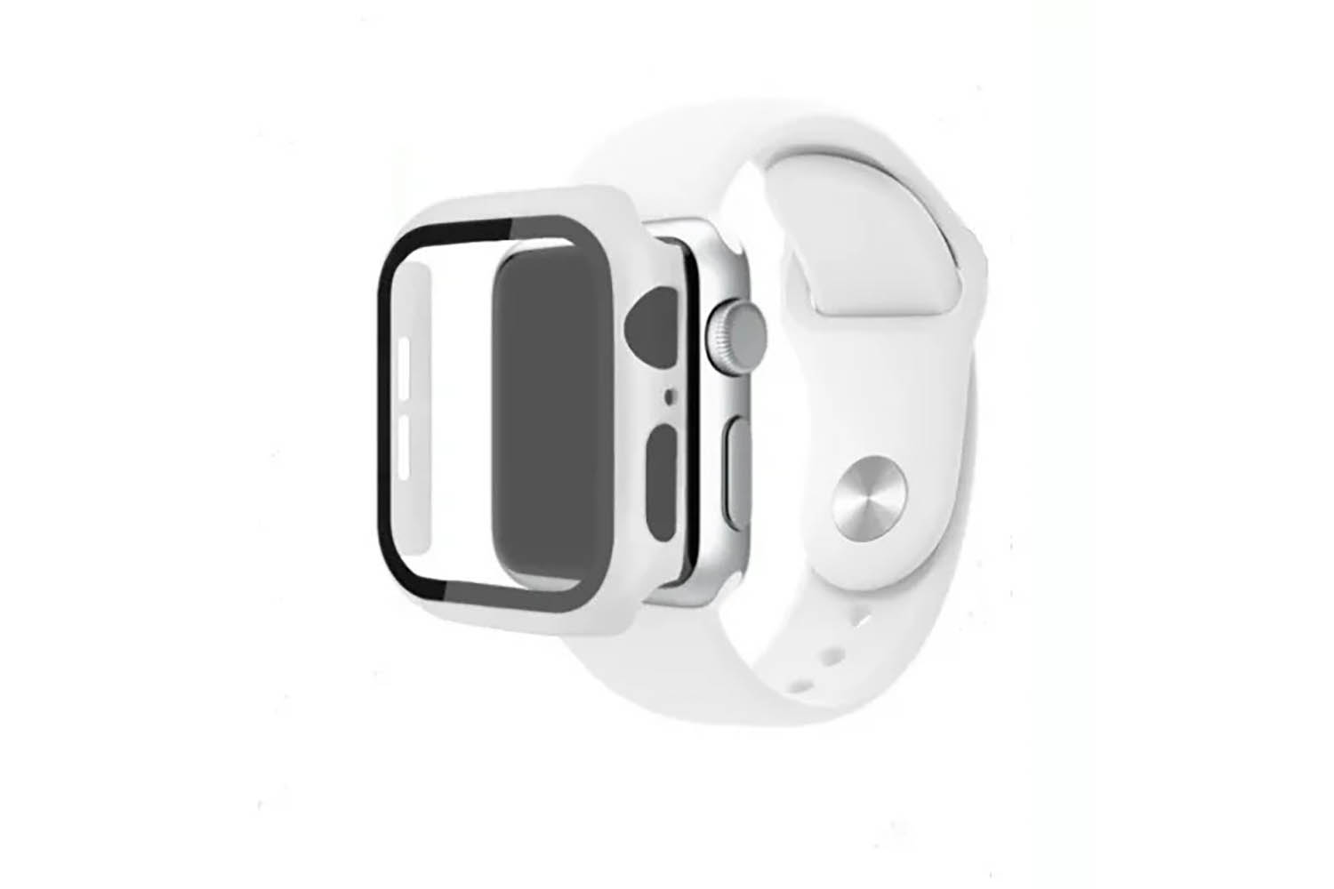Чехол + защитное стекло + ремешок на часы Apple Watch 40mm Case / Кейс накладка 40мм (белый)