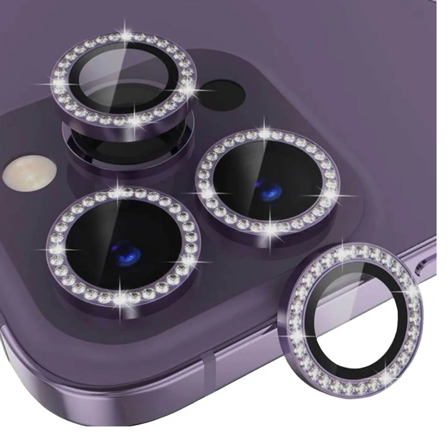 Защитные линзы со стразами для камеры Apple iPhone 14 Pro, 14 Pro Max (фиолетовый) 
