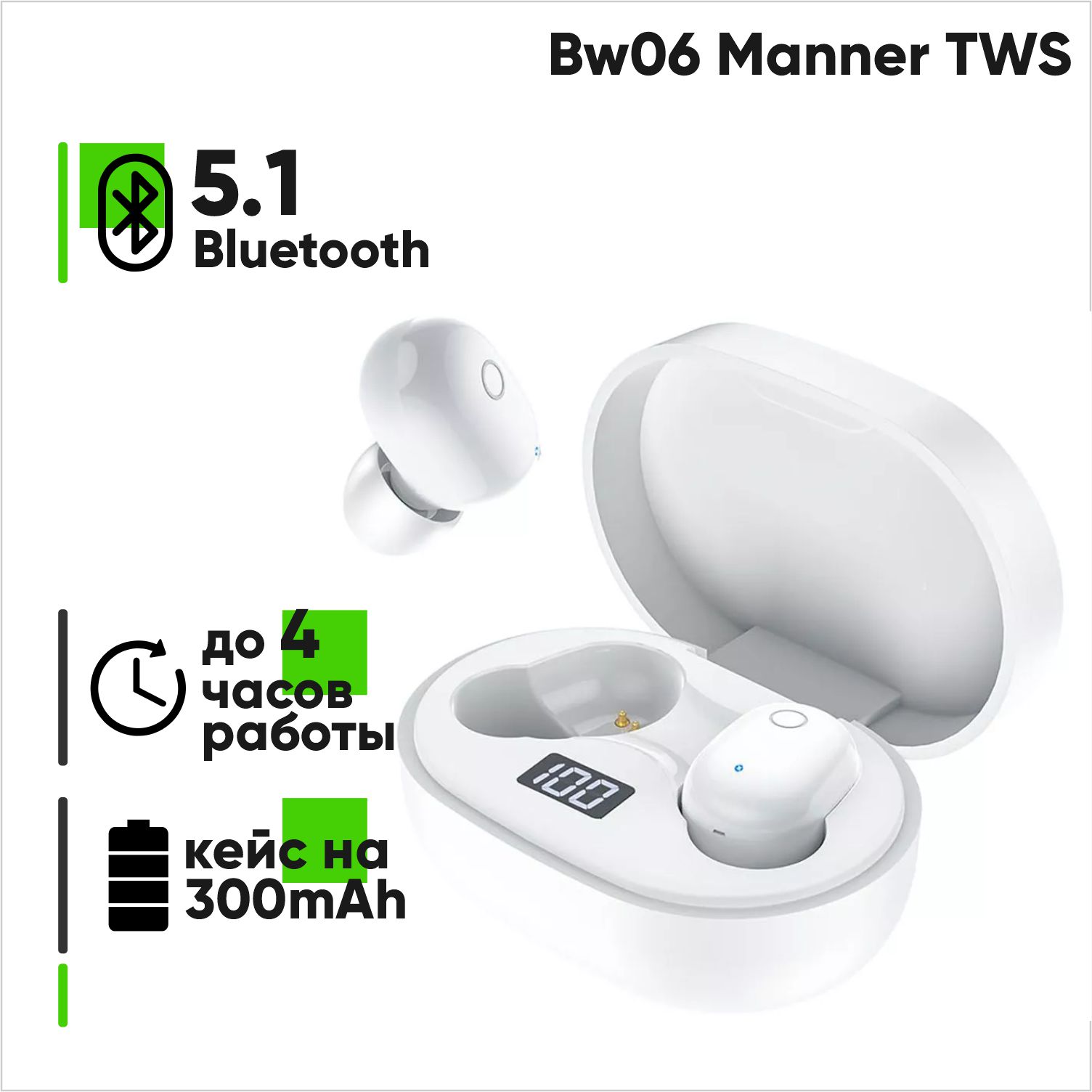 Беспроводные наушники BW06 Manner TWS (белый)